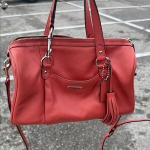 Coach Coral Leather Satchel with Tassel Charm